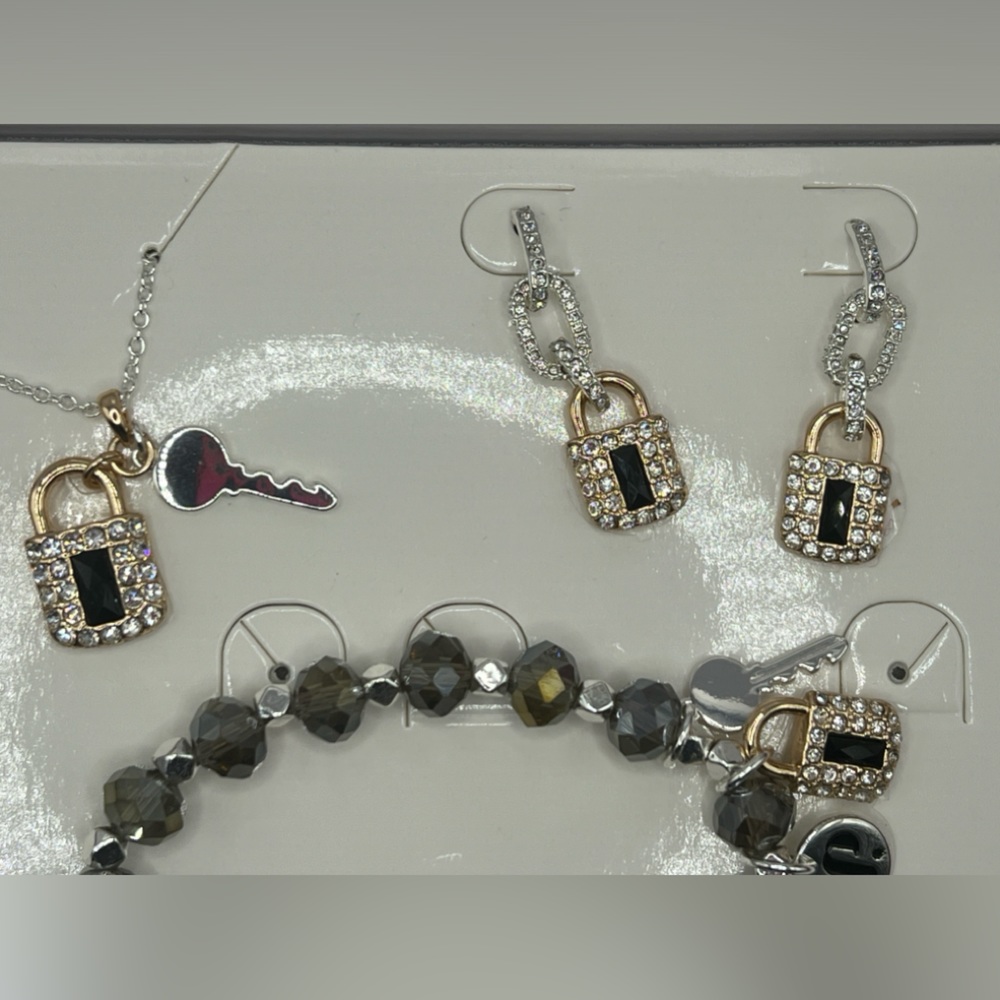NWT- Glam box; matching set of earrings, necklace and bracelet